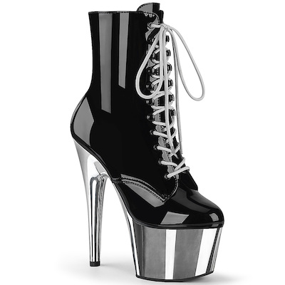Schnürstiefette ADORE-1020 mit Plateau Lack schwarz/silber