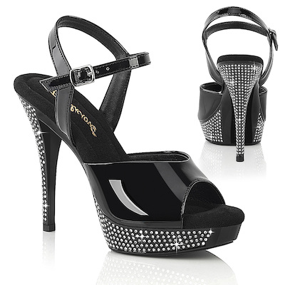 Plateau Sandalette aus schwarzem Lack mit Strass ATHENA-509
