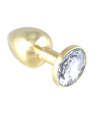 Butt-Plug Metall gold mit Kristallstein weiß