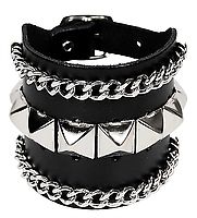 Lederarmband / 1 R. Pyramidennieten & 2 R. Ketten