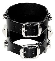 Lederarmband / 1 R. Pyramidennieten & 2 R. Ketten