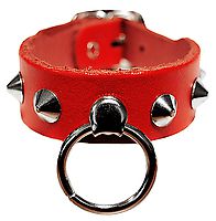 Lederarmband / Rot 1 R. Spitznieten mit Ring