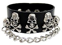Kunstlederarmband - Totenköpfe mit Kette