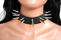 Lederhalsband / 2-reigig 3cm Conenieten