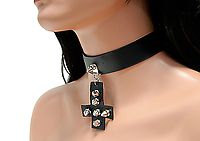 Lederhalsband / Killernieten Kreuz