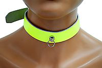 Lederhalsband - Neongelb mit Ring