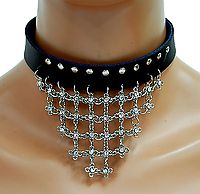 Lederhalsband - Steine mit Ketten