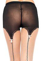 Vintage Girdle Stitch Dual Seam Pantyhose With Pink Bow Accent