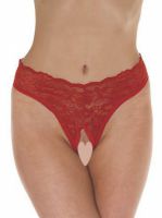 G-String aus feiner roter Spitze offen