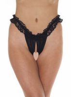 Offener schwarzer Damenstring mit Rüschen