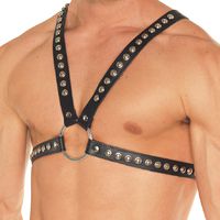 Brustgeschirr Leder schwarz + Nieten