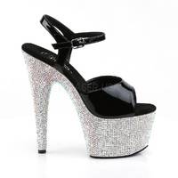 Plateau Sandaletten mit Knöchelriemen BEJEWELED-709DM Lack schwarz / silber