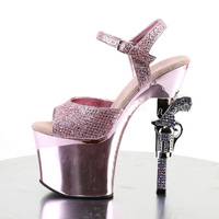 Glitter Sandalette mit verchromtem Coltabsatz REVOLVER-709G pink