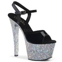 Glitterplateau Sandalette SKY-309LG schwarz / silber