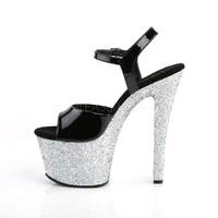 Glitterplateau Sandalette SKY-309LG schwarz / silber
