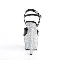Glitterplateau Sandalette SKY-309LG schwarz / silber