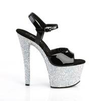 Glitterplateau Sandalette SKY-309LG schwarz / silber
