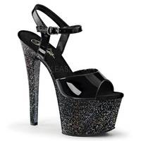 Glitter Plateau Sandalette SKY-309MG Lack schwarz