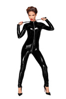 Schwarzer Lack Overall mit langem 3-Wege Reissverschluss