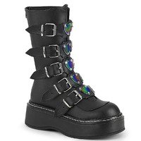 Punkstiefel mit 5 Schnallenriemen und Metall-Reißverschluss EMILY-330 schwarz