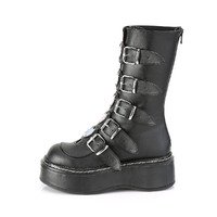 Punkstiefel mit 5 Schnallenriemen und Metall-Reißverschluss EMILY-330 schwarz