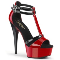 Zweifarbige T-Strap Knöchelriemchen High Heels DELIGHT-663 schwarz / rot