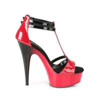 Zweifarbige T-Strap Knöchelriemchen High Heels DELIGHT-663 schwarz / rot