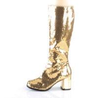 Kniestiefel mit Pailetten gold mit Blockabsatz