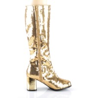 Kniestiefel mit Pailetten gold mit Blockabsatz