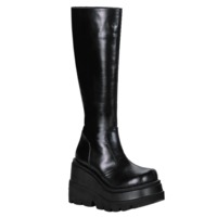 Kniehohe Stiefel mit Keilabsatz SHAKER-100 schwarz