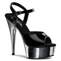 Plateau Sandalette Chrome Look DELIGHT-609 Lack schwarz / silber