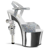 Glitter Sandalette mit verchromtem Coltabsatz REVOLVER-709G silber