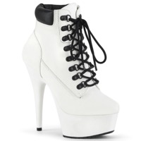 Weiße Plateau Schnürstiefelette mit schwarzem Kontrast DELIGHT-600TL-02