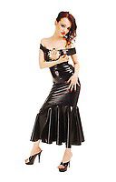 Latex-Kleid mit Zierringen und Reißverschluss schulterfrei