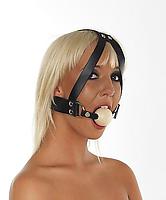 Knebel Leder schwarz mit Holzkugel