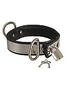 Leder-Halsband mit Metallbeschlag und Vorhängeschloss