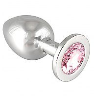 Butt-Plug Metall mit Kristallstein rosa
